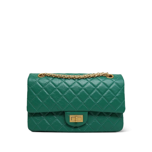 22A Green Crumpled Calfskin Quilted Reissue 2.55 225 Aged Gold Hardware