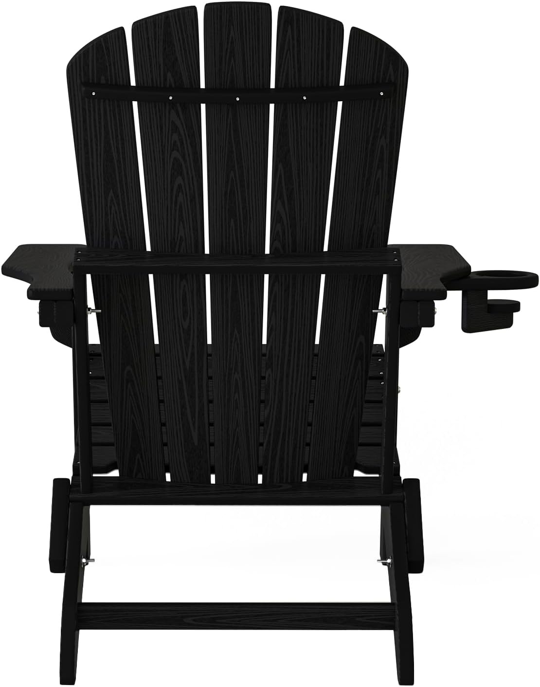 Plawdlik Folding Adirondack Chair Set of 4, Cup Holder,Wooden Textured ,Heavy All-Weather HDPE Comfortable Set Poolside Backyard Lawn Black