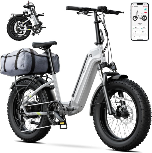 20" Folding Electric Bike for Adults – 1500W Peak Motor, 48V 15Ah Removable Battery, Up to 60-Mile Range, 28MPH, Fat Tire All-Terrain E-Bike