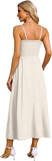 Womens Spaghetti Strap Maxi Dresses Smocked with Pockets 2026 Summer Spring Casual Boho Beach Long Sundresses