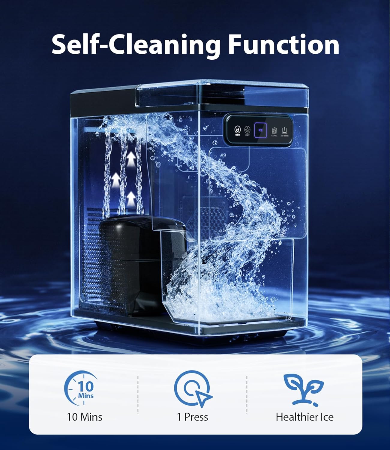 Countertop Nugget Ice Maker – 40 lbs/Day Pebble Ice Machine with One-Click Operation & Self-Cleaning, Scoop & Basket, Stainless Silver