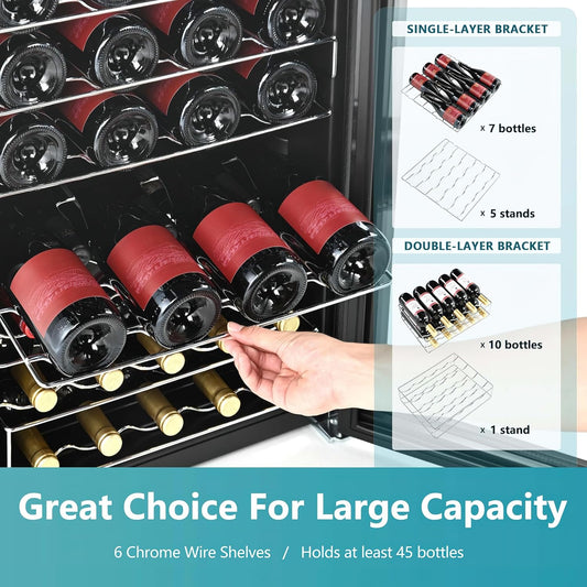45 Bottle Wine Cooler Refrigerator – Small Wine Fridge 4.5 Cu Ft with Adjustable Temperature, Suitable for Red, White & Champagne, Black