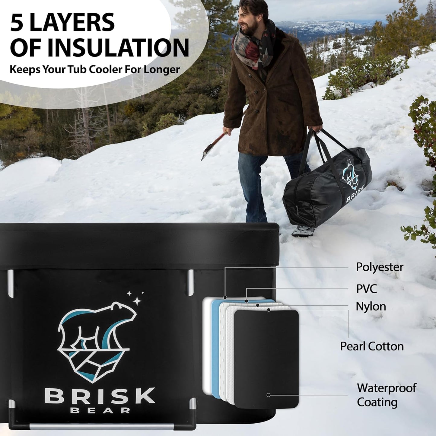Brisk Bear XL Oval Ice Bath Tub – Extra-Large Cold Plunge for Athletes, Includes Cover, Digital Timer, Recovery & Muscle Soothing, Black