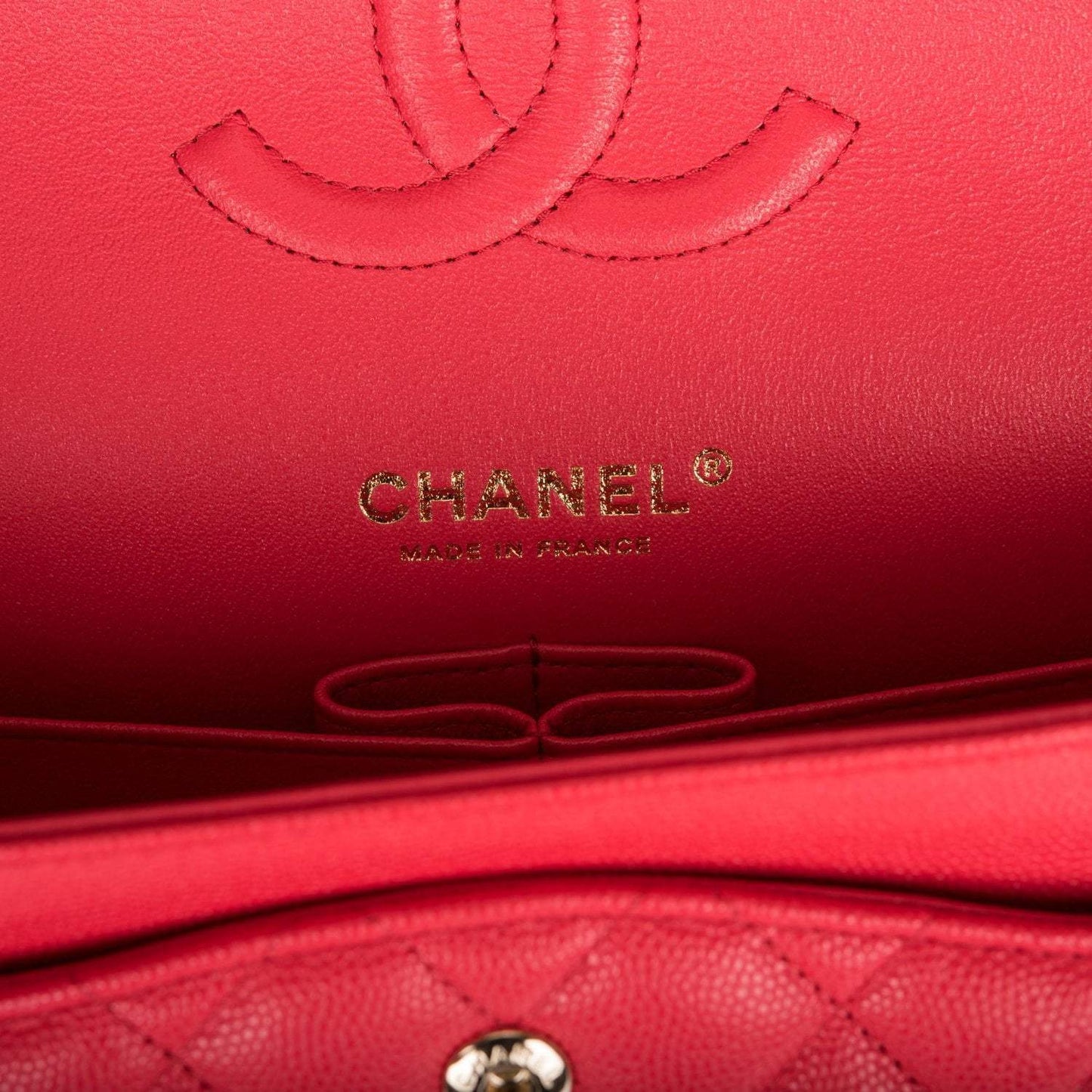 Chanel Medium Classic Double Flap Bag Pink Caviar Light Gold Hardware