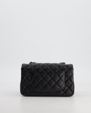 Black Mini Rectangular Flap Bag in Lambskin Leather with Gold Hardware