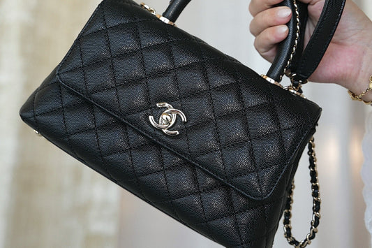 23A Black Caviar Quilted Coco Chain Handle Small