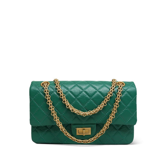 22A Green Crumpled Calfskin Quilted Reissue 2.55 225 Aged Gold Hardware