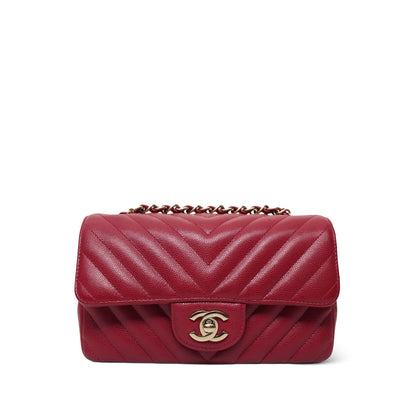 Raspberry Chevron Caviar Quilted Mini Rectangular Flap