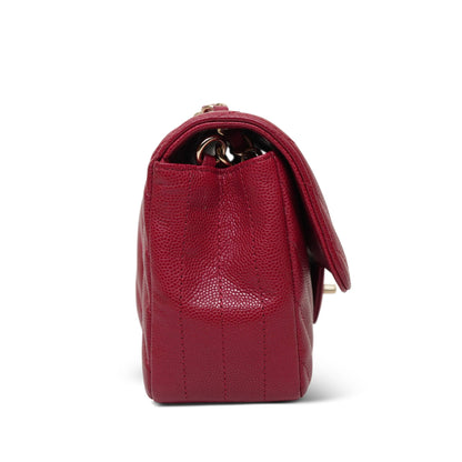 Raspberry Chevron Caviar Quilted Mini Rectangular Flap