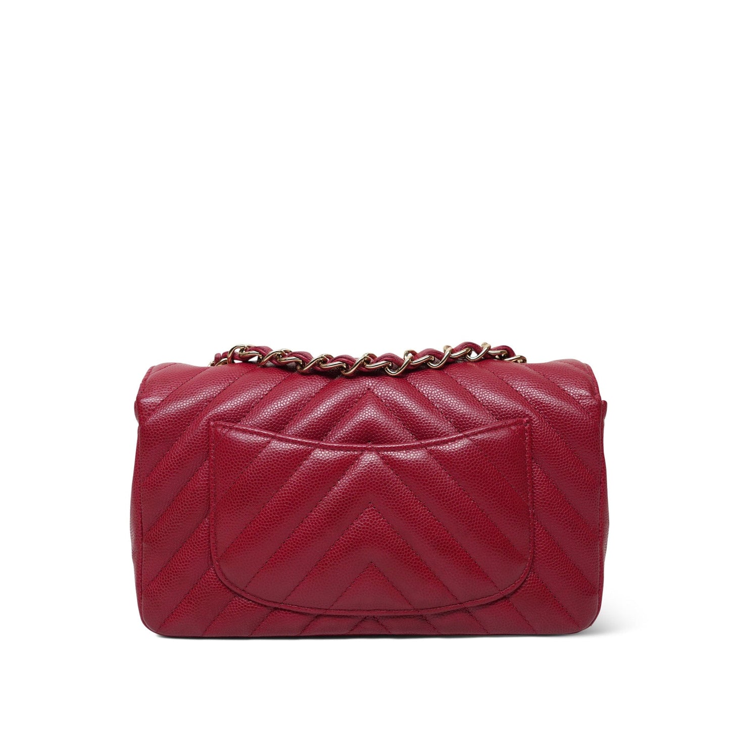 Raspberry Chevron Caviar Quilted Mini Rectangular Flap