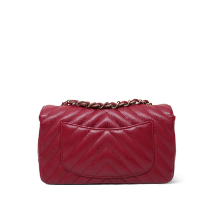 Raspberry Chevron Caviar Quilted Mini Rectangular Flap