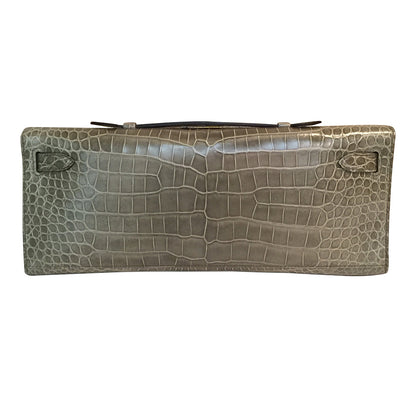 Hermès Kelly Cut Gris Tourterelle Porosus Crocodile GHW