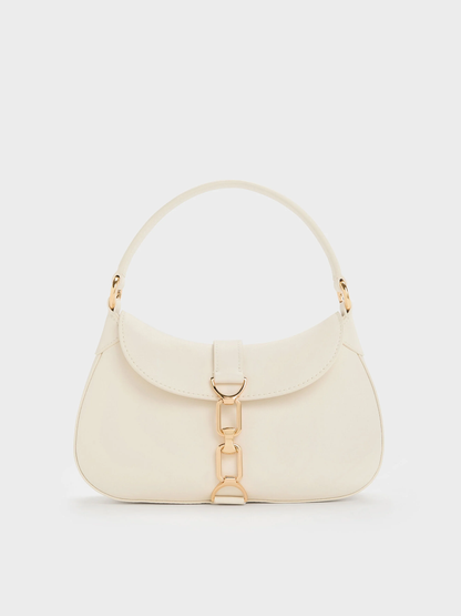 Agatha Chain-Accent Hobo Bag - Cream