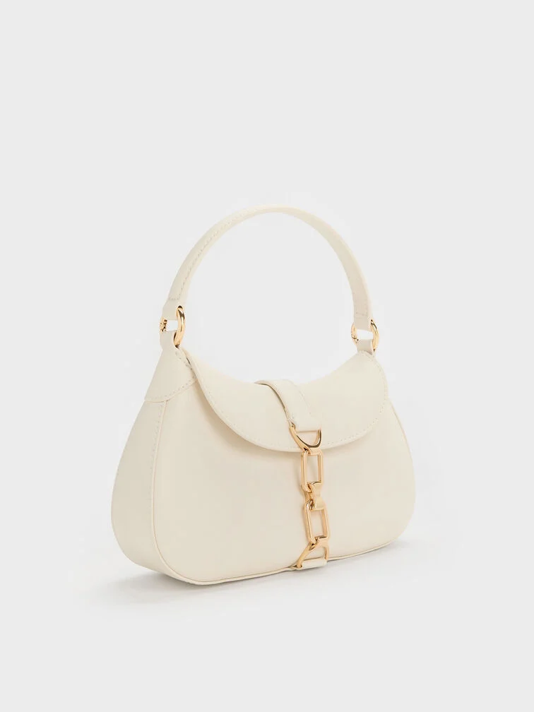 Agatha Chain-Accent Hobo Bag - Cream