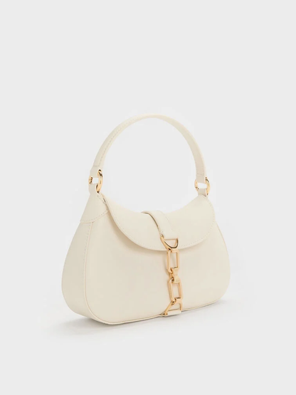 Agatha Chain-Accent Hobo Bag - Cream
