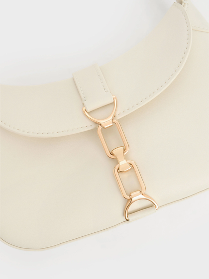 Agatha Chain-Accent Hobo Bag - Cream