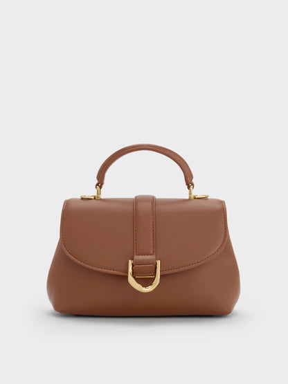 Leather Top Handle Bag - Chocolate