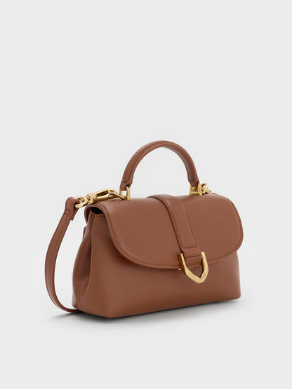 Leather Top Handle Bag - Chocolate