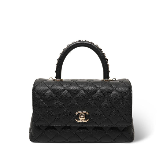 23A Black Caviar Quilted Coco Chain Handle Small