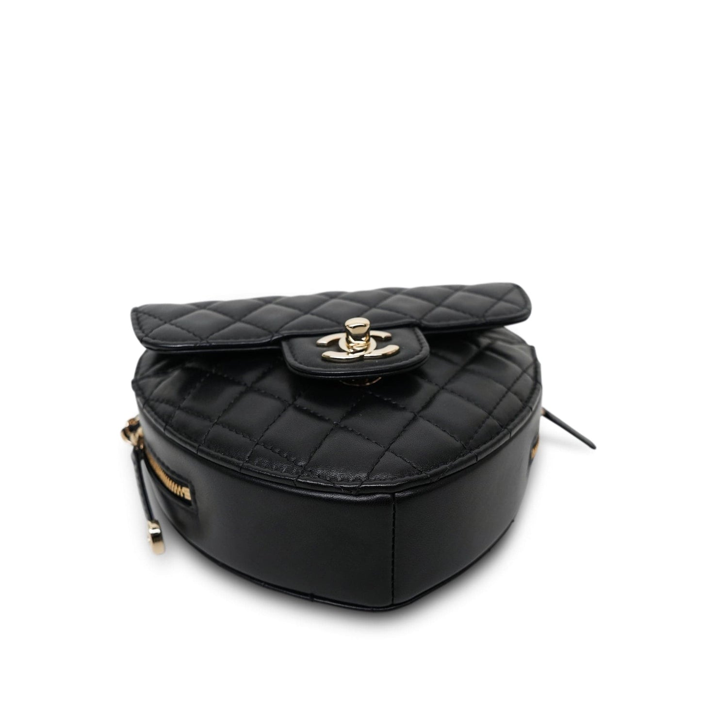Black Lambskin Quilted Heart Bag Large