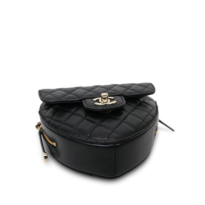 Black Lambskin Quilted Heart Bag Large