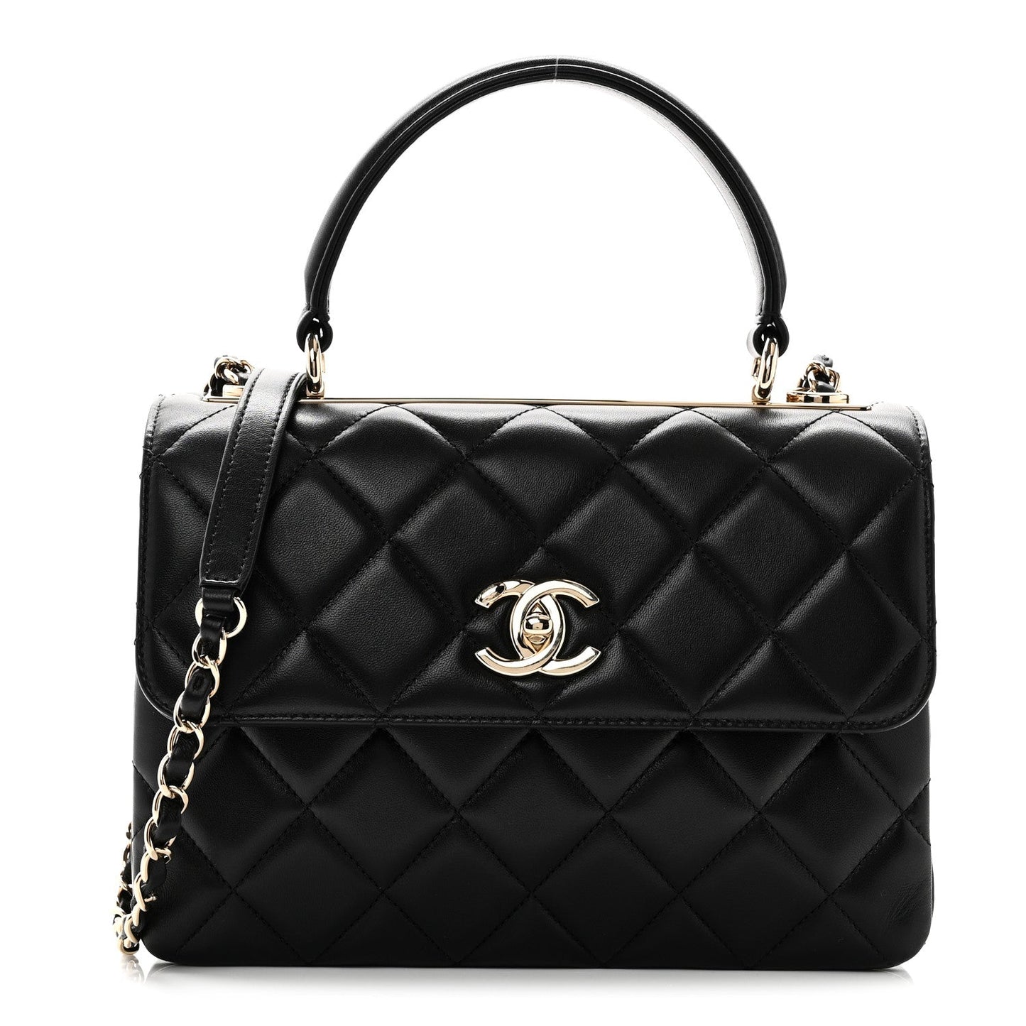 Lambskin Quilted Small Trendy CC Dual Handle Flap Bag Black