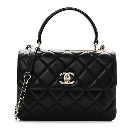 Lambskin Quilted Small Trendy CC Dual Handle Flap Bag Black