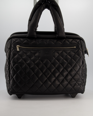 Black Large Coco Cocoon Carry on Trolley Bag in Caviar Leather with Silver Hardware