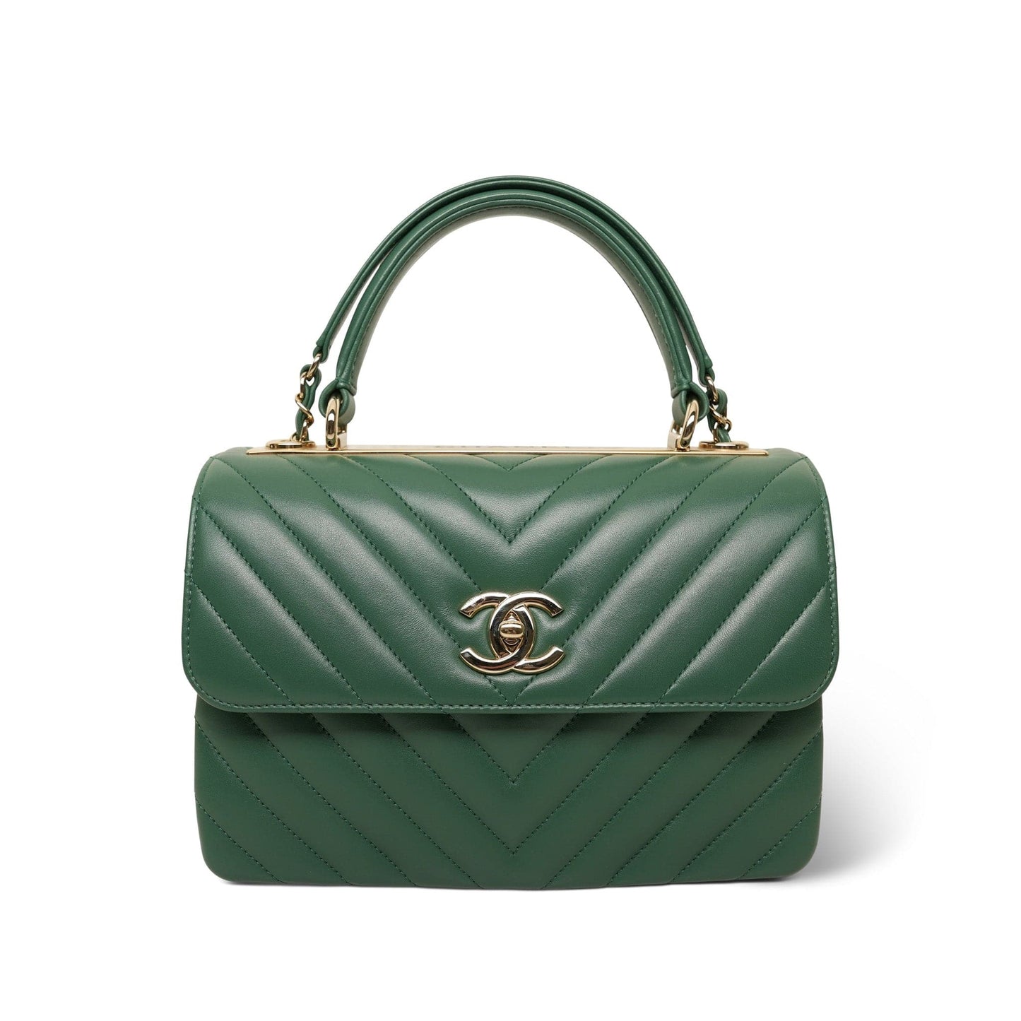 Green Lambskin Chevron Quilted Trendy CC Small Light Gold Hardware