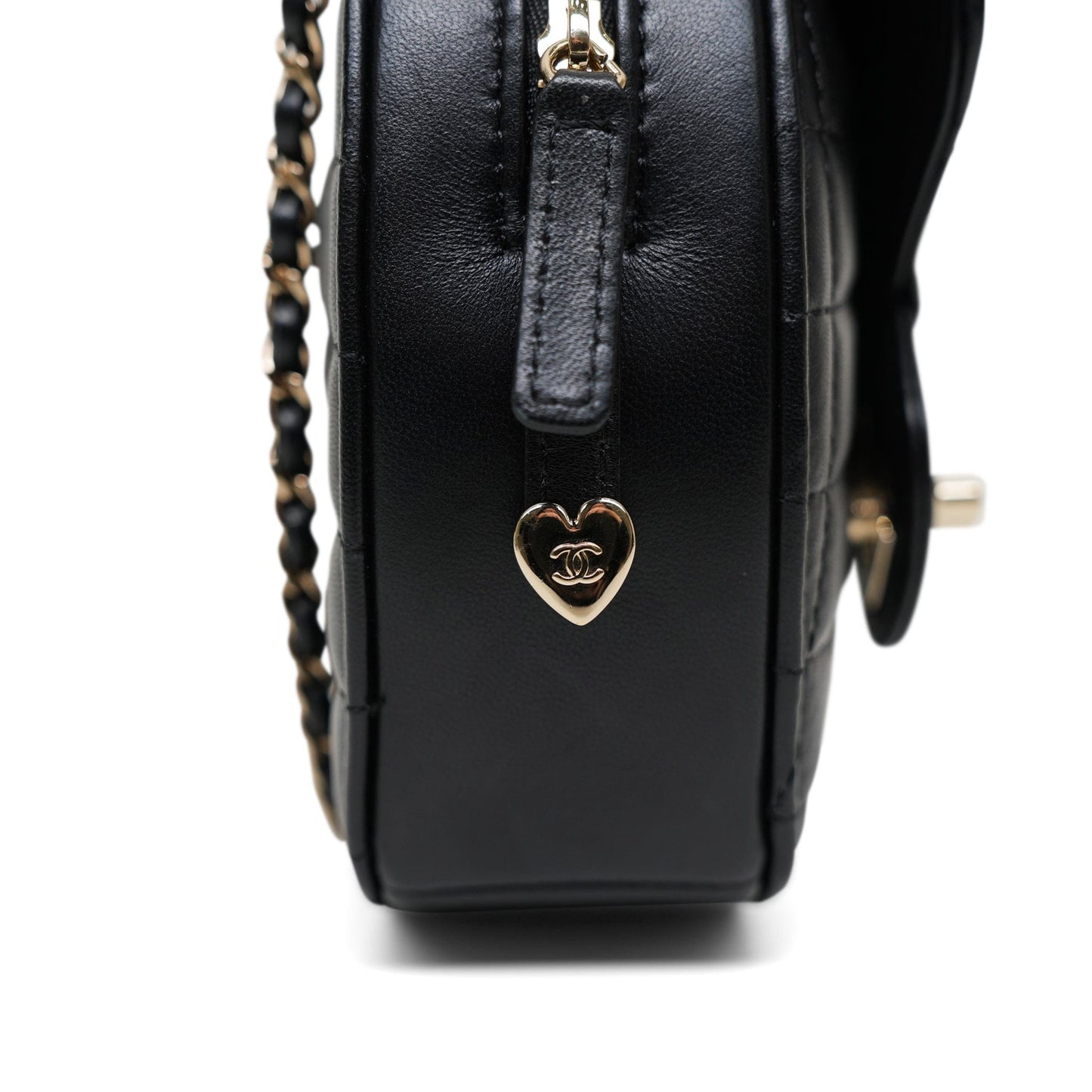 Black Lambskin Quilted Heart Bag Large