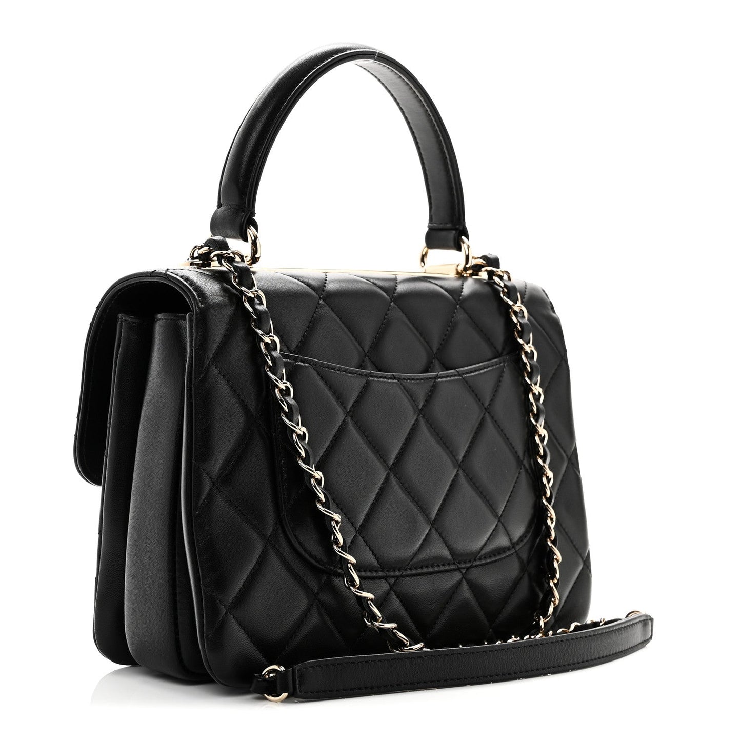 Lambskin Quilted Small Trendy CC Dual Handle Flap Bag Black