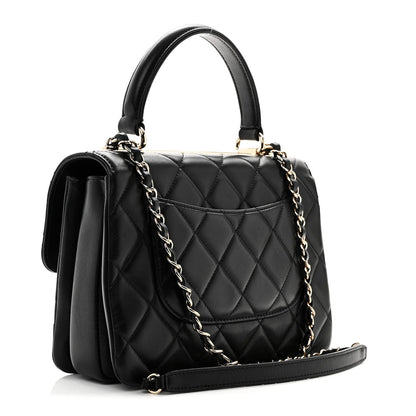 Lambskin Quilted Small Trendy CC Dual Handle Flap Bag Black