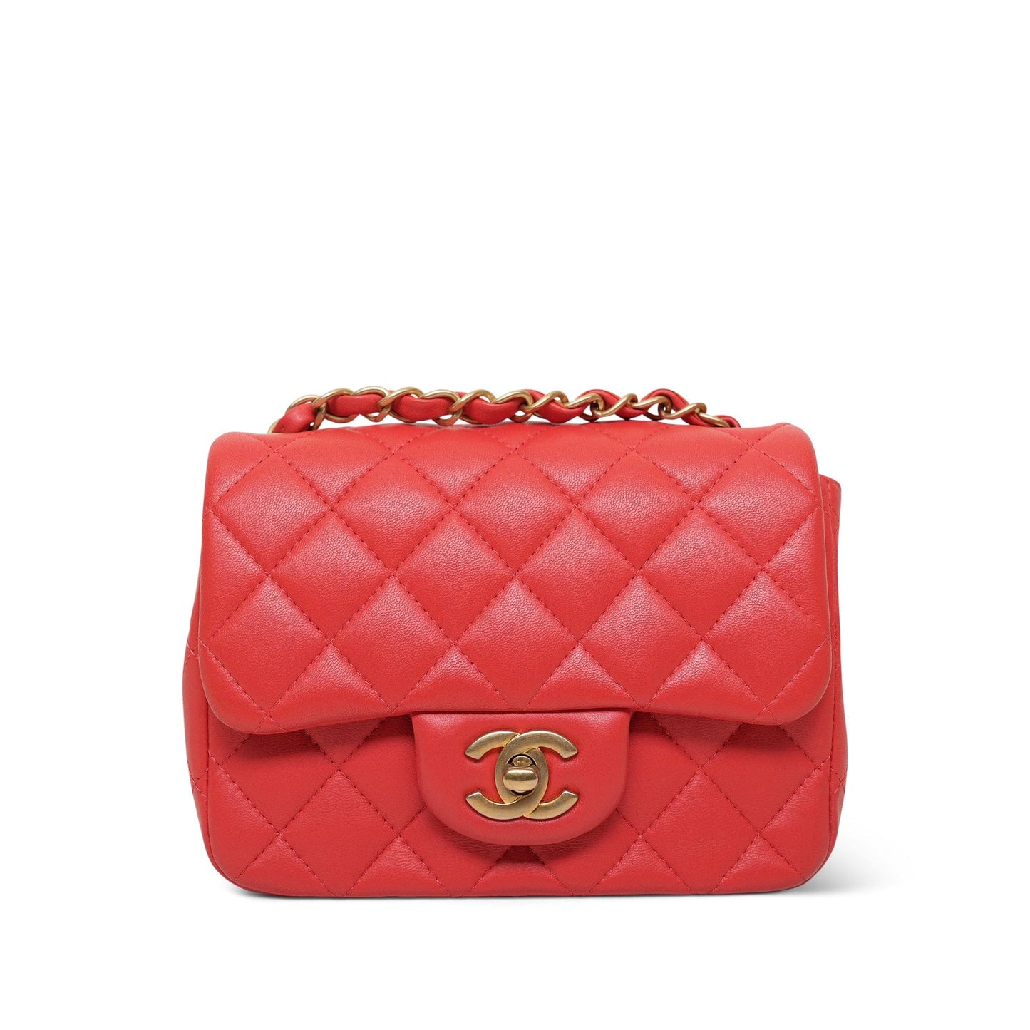 Red Lambskin Quilted Mini Square Flap