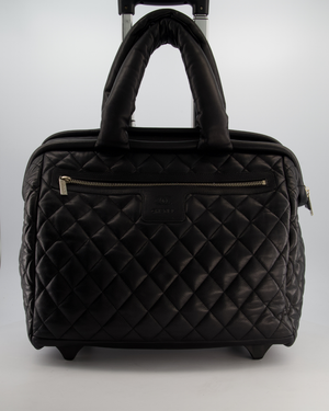 Black Large Coco Cocoon Carry on Trolley Bag in Caviar Leather with Silver Hardware