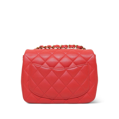 Red Lambskin Quilted Mini Square Flap