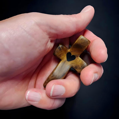Wooden Pocket Cross Stress Relief Fidget Gift – Black Christian Encouragement Religious Handheld Cross (1 Piece)