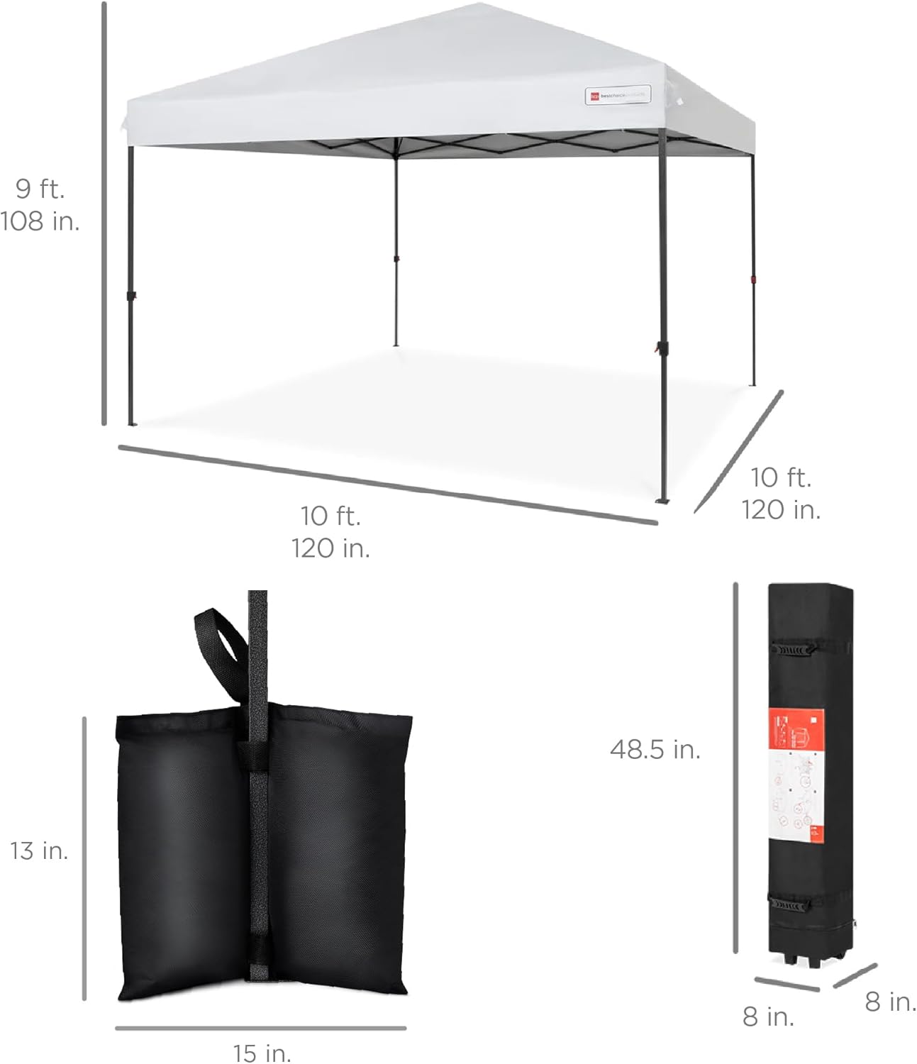 10x10ft 1-Person Setup Pop Up Canopy Tent Instant Portable Shelter w/ 1-Button Push, Case, 4 Weight Bags - White