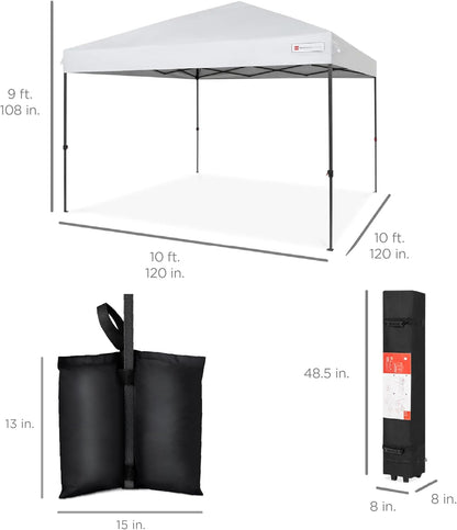 10x10ft 1-Person Setup Pop Up Canopy Tent Instant Portable Shelter w/ 1-Button Push, Case, 4 Weight Bags - White