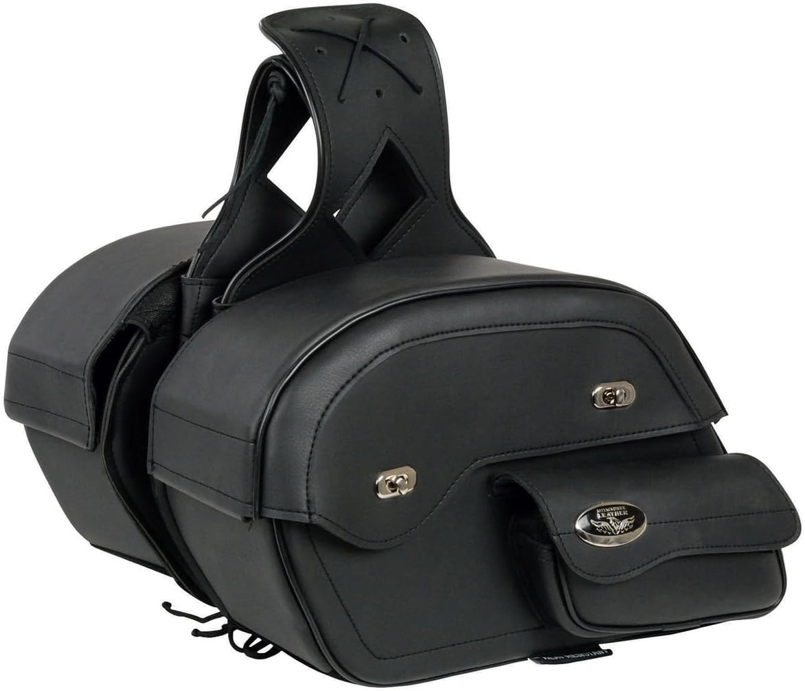 Black PVC Cruiser Slant Style Throw-Over Motorcycle Saddlebags – One Size
