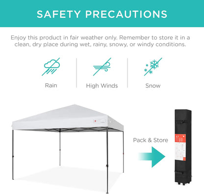 10x10ft 1-Person Setup Pop Up Canopy Tent Instant Portable Shelter w/ 1-Button Push, Case, 4 Weight Bags - White