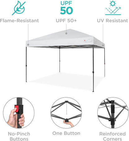 10x10ft 1-Person Setup Pop Up Canopy Tent Instant Portable Shelter w/ 1-Button Push, Case, 4 Weight Bags - White