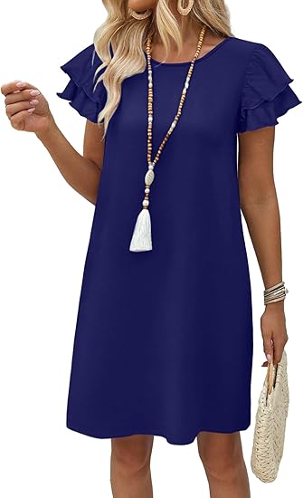 Womens Summer Dresses 2026 Ruffle Sleeve Round Neck Loose Swing Sundresses
