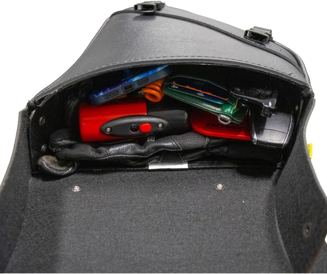 Black Synthetic Leather Motorcycle Swingarm Bag for Harley-Davidson Sportster Dual Shock Models – Nickel Buckles