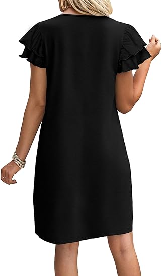 Womens Summer Dresses 2026 Ruffle Sleeve Round Neck Loose Swing Sundresses