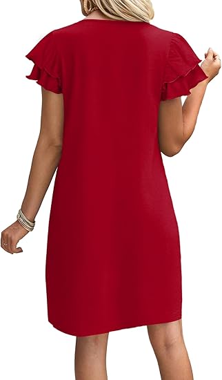 Womens Summer Dresses 2026 Ruffle Sleeve Round Neck Loose Swing Sundresses