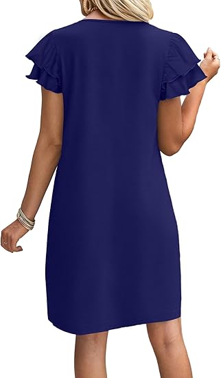 Womens Summer Dresses 2026 Ruffle Sleeve Round Neck Loose Swing Sundresses