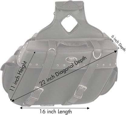 Black Large PVC Motorcycle Saddlebags – Zip-Off Throw-Over Design with Rivets, One Size