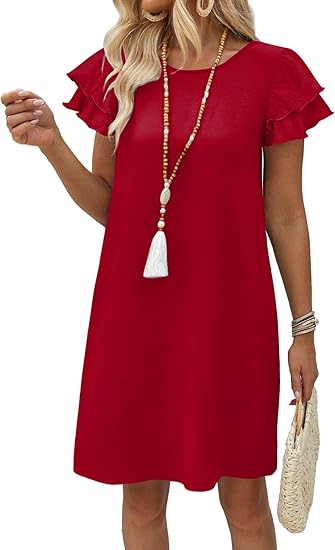 Womens Summer Dresses 2026 Ruffle Sleeve Round Neck Loose Swing Sundresses