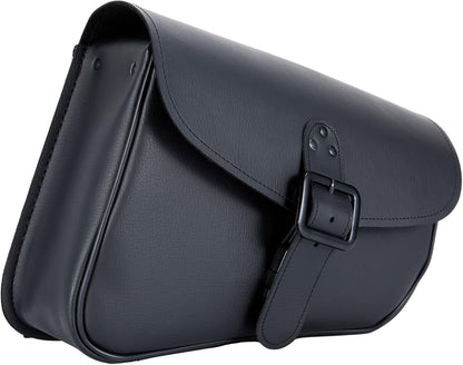 Left Side Motorcycle Swingarm Bag Black Synthetic Leather Tool Bag for Softail, Dyna, Low Rider, Fat Bob – Adjustable Strap