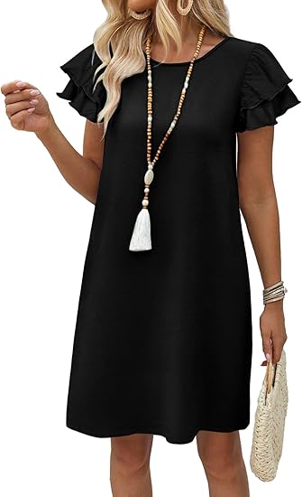 Womens Summer Dresses 2026 Ruffle Sleeve Round Neck Loose Swing Sundresses